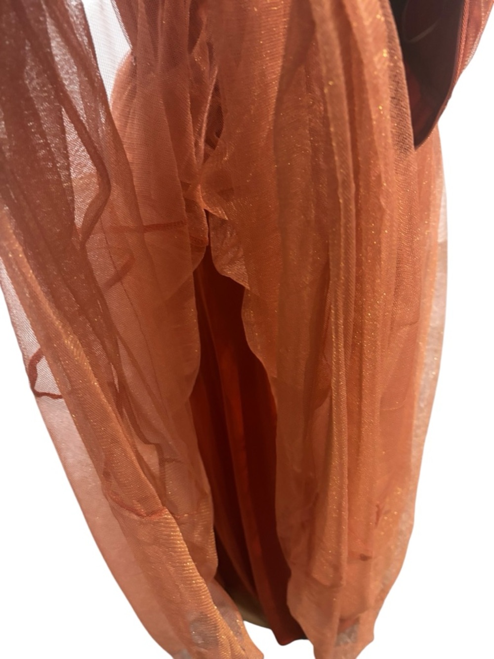 Mgiacy Burnt Orange/Rust Brown Tulle A-Line V-Neck Evening Prom Dress-size M - Picture 7 of 9